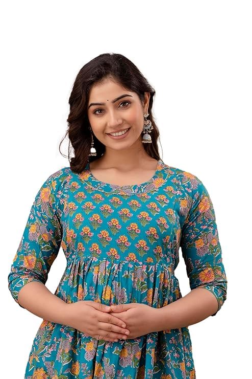 Image of Women's Pure Cotton All Over Printed Maternity Feeding Kurti | All Over Print Maternity Gown