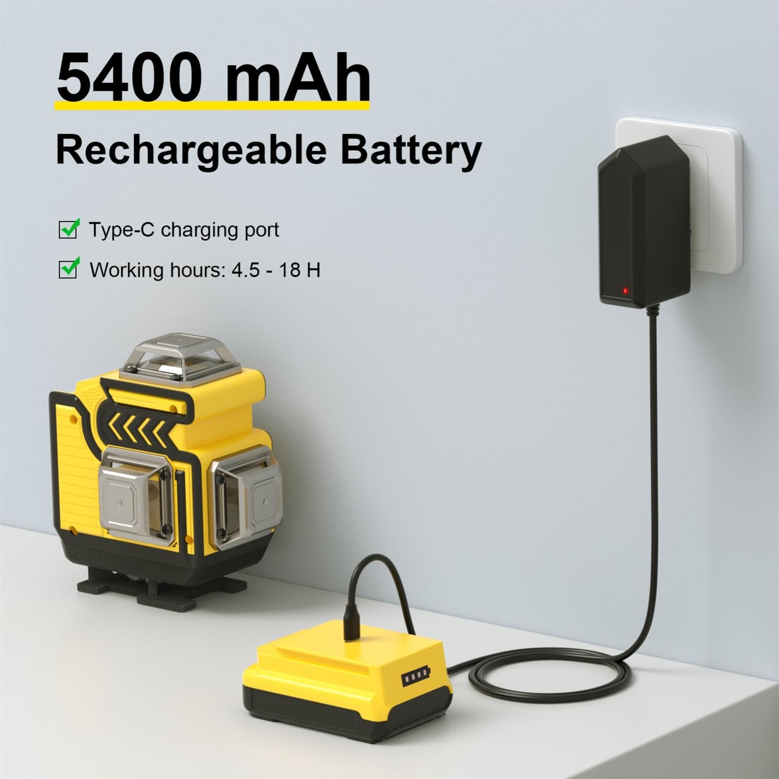 Niveau Laser avec Trepied - cjumel 4 x 360° Vert Autonivelant Niveaux Laser Chantier, 4D 16 Lignes Rotatif Laser Level en Croix avec 1.6 M Trépied, Batterie 5400mAh, Télécommande
