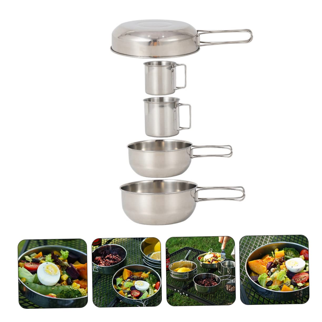 ibasenice Vaisselle de Camping Inoxydable 5 Pièces, Gamelle Scout INOX