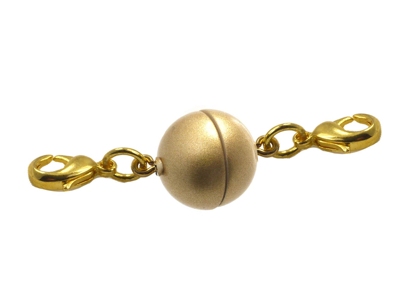 Magnetverschluss für Ketten, Kugel, rund 12mm 3 Stück mit 2 Edelstahlkarabiner gold matt zusätzlicher Verschluß für Halsketten und Schmuck