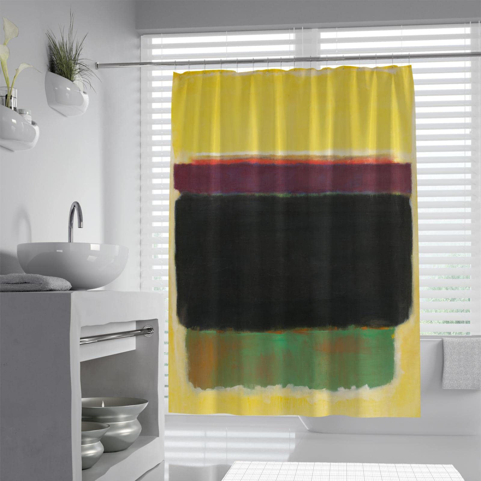 Célèbre Peinture Rideau de Douche Impression Classique rétro Mark Rothko Peinture Abstraite séparation sèche et Humide Rideau de séparation avec Crochets 200x240cm