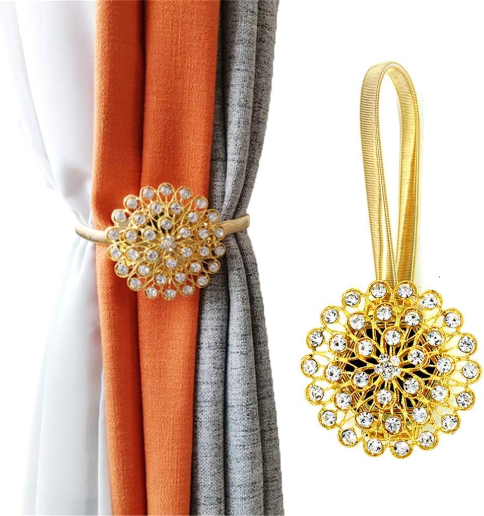 1pcs Flower Design Curtain Accessories Rhinestone Decorative Window Screening Tieback Retractable Metal Curtains Holder(Black)