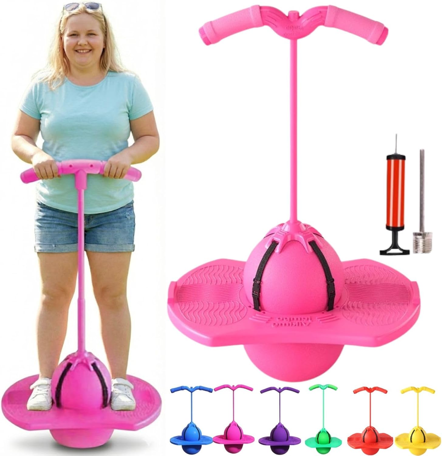 Balance Jumping Ball - Balance Board With Handle, Crazy Jumper Jump Ball Safe Hopper Ball for Indoor & Outdoor Play, Perfect for Balance, Coordination, and Fitness