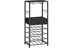 Sturdy Dining Bar Table with 16-Bottle Freestanding Wine Rack and Non-Woven Fabric Drawer
