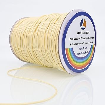 LUSTEMBER 1mm Faux Leather Waxed Cotton Cord, 175 Yards Durable Necklace String, Soft and Textured Cord for Necklaces, Bracelets, and Jewelry Making