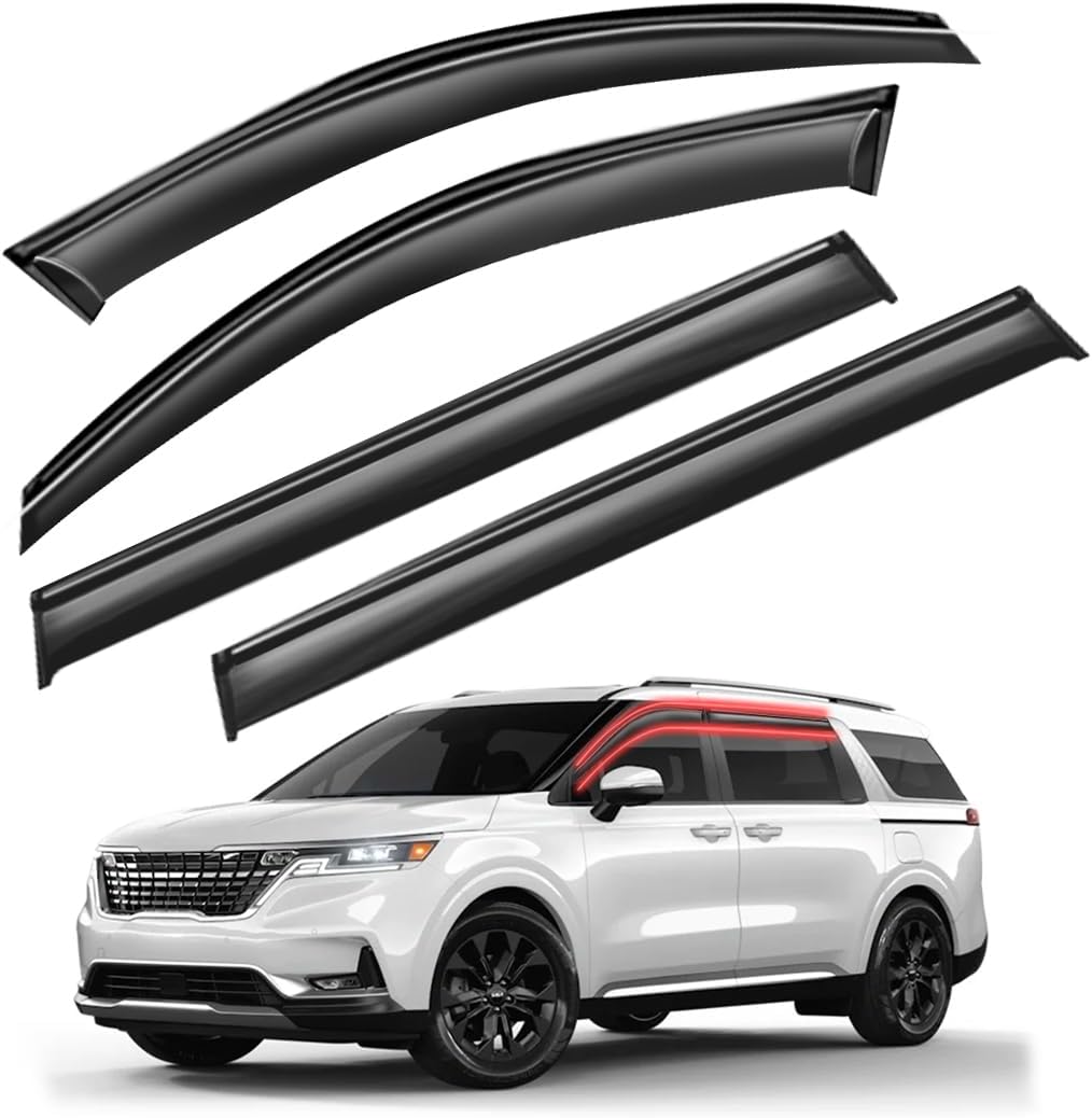 Window Visors Rain Guards for Car Windows with Fit for 2022-2023 KIA Carnival LX EX SX, 4pcs Front and Rear Sun/Rain Guards, Window Deflectors