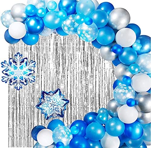 Miniatura 3 de Since Kit de arco de guirnalda de globos de copo de nieve de 132 piezas, globo de copo de nieve azul, blanco y plateado, globos de papel de aluminio