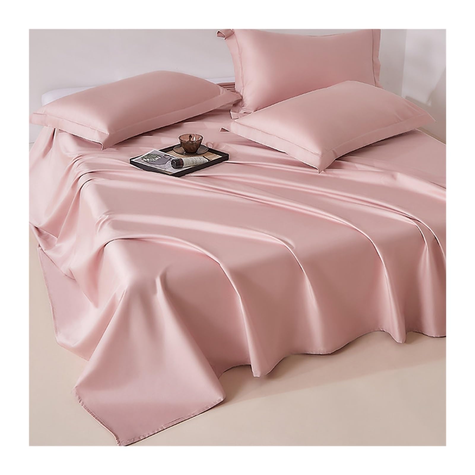 GBHMJU 300TC 100% Long Staple Cotton Flat Sheet Soft Sateen Weave Top Sheet(Pink,250x250cm+48x74cm x2)