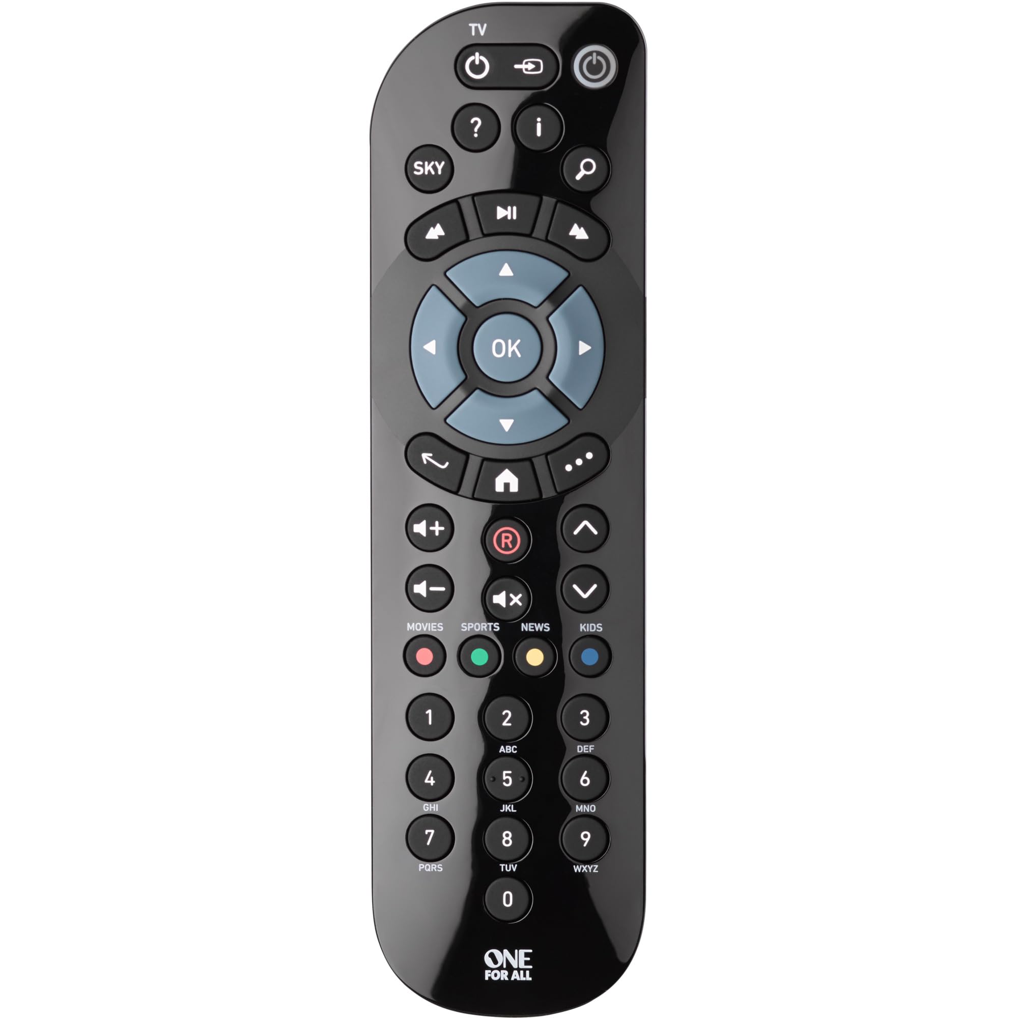 One For All remote control, compatible with Sky receivers, one-touch keys, URC1635, Black