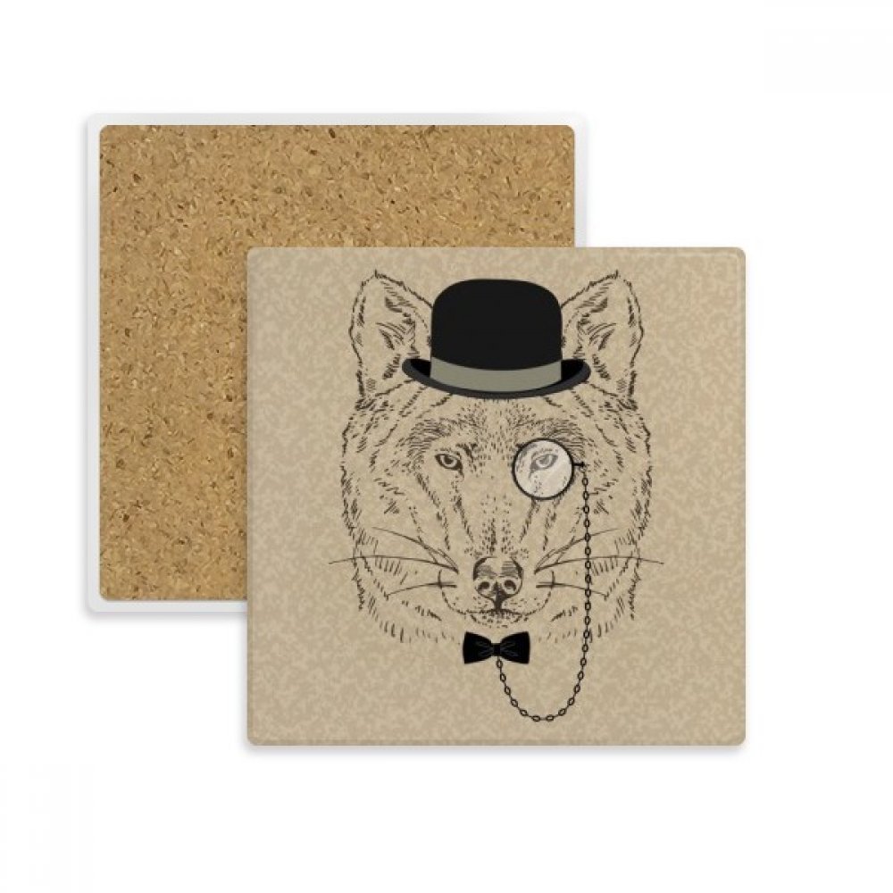 Dessous de verre loup arc carré en verre absorbant style doux britannique pour tasse