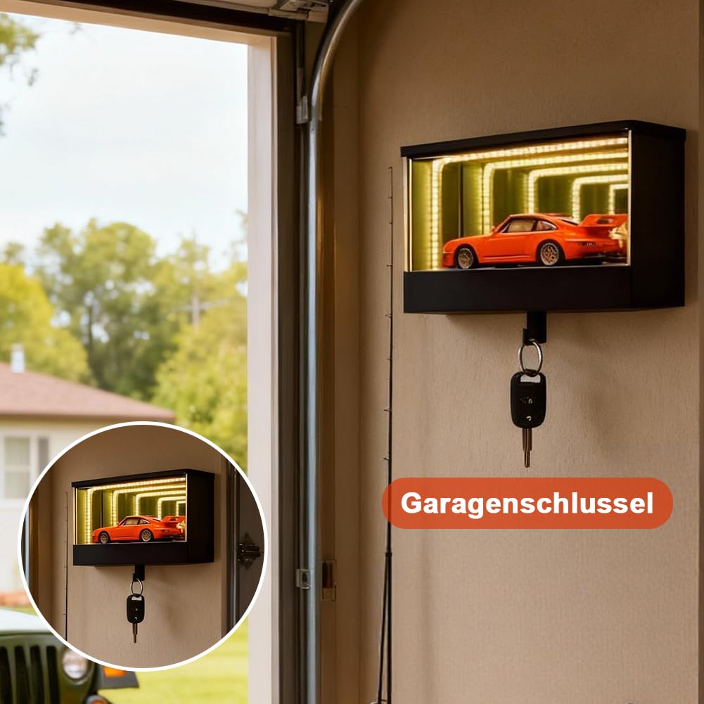 Gancio per chiavi FARYODI Infinity Garage con LED, supporto a parete con effetto luce a tunnel 3D per chiavi dell'auto, chiave illuminata, organizer per porta di casa, corridoio o garage, fantastico