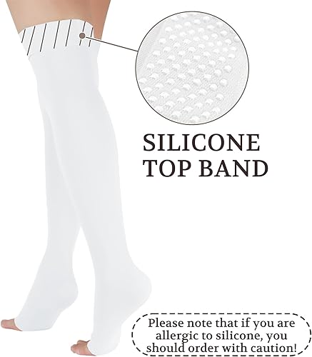 Miniatura 12 de Lin Performance Medias de compresión médica de 15-20 mmHg para mujeres y hombres, calcetines altos con punta abierta para venas varicosas, piernas