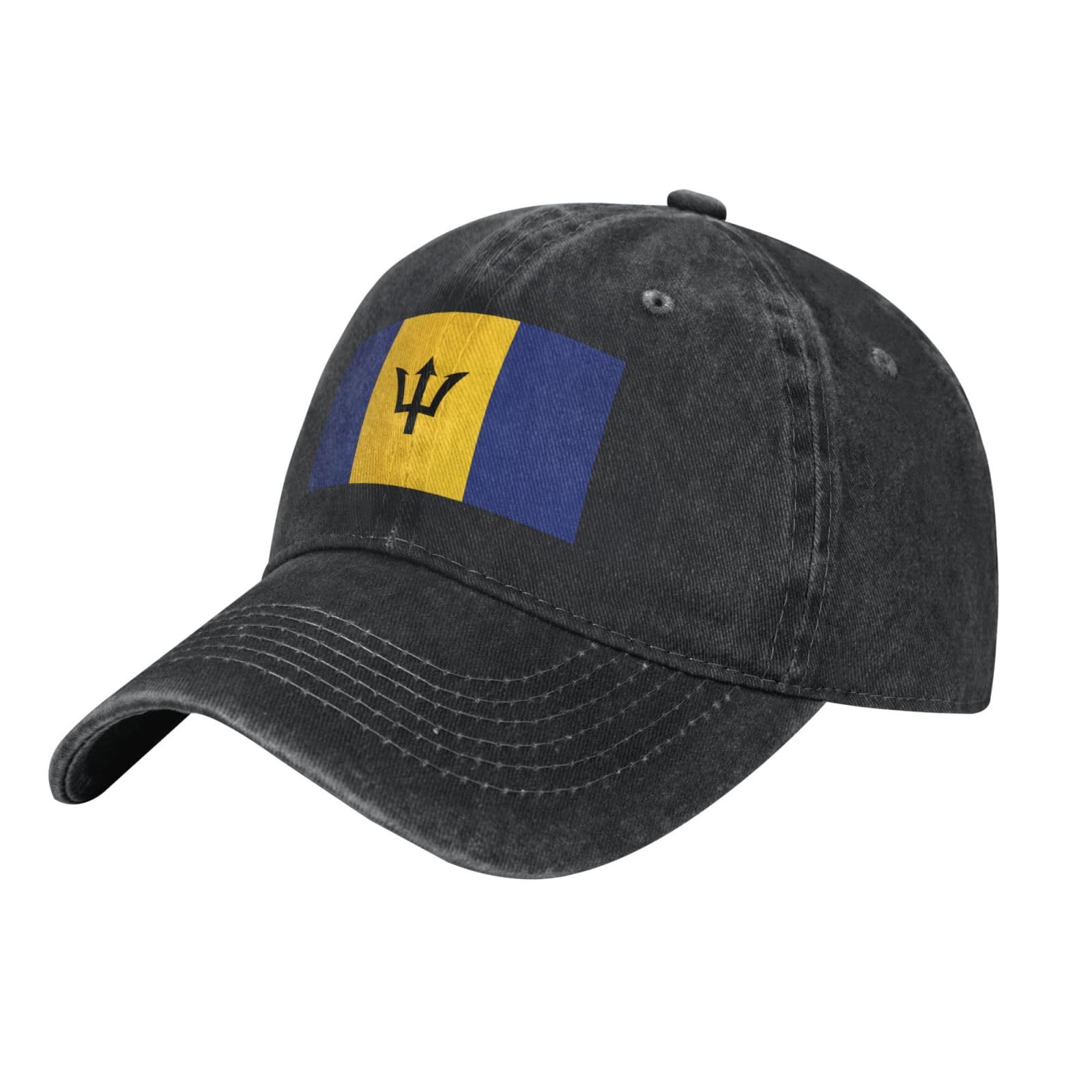 Flag of Barbados Washed Cowboy Baseball Cap for Adults - Stylish and Breathable Hat with Adjustable Strap, Black, One size