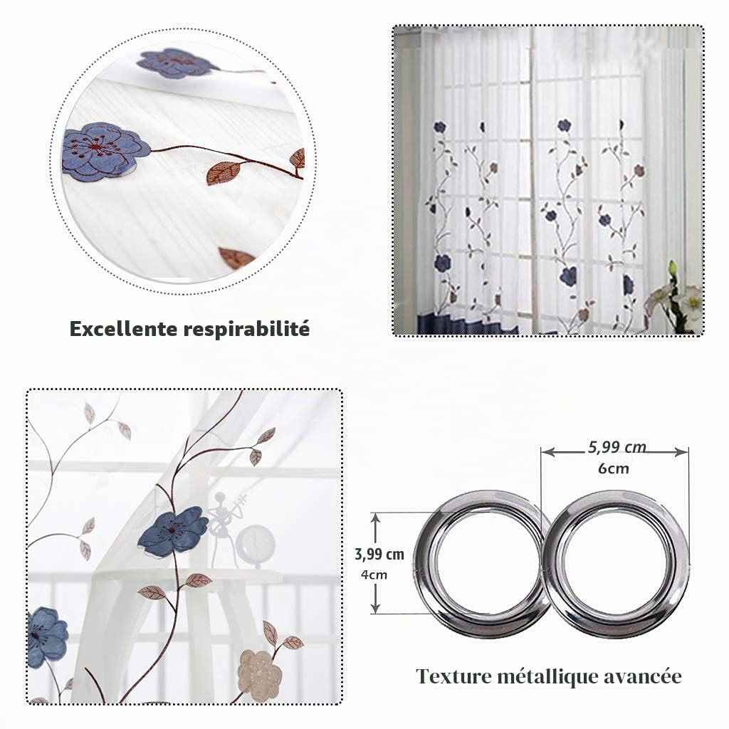 SIMPVALE 2 Pièce Rideaux Voilage, Bleu 140x225cm(LxH) Œillet Voilages | Broderie Florale Délicate Intérieurs Voilage, Élégants Décoration Maison, Rideau Voile Transparent Protégez Votre Vie Privée