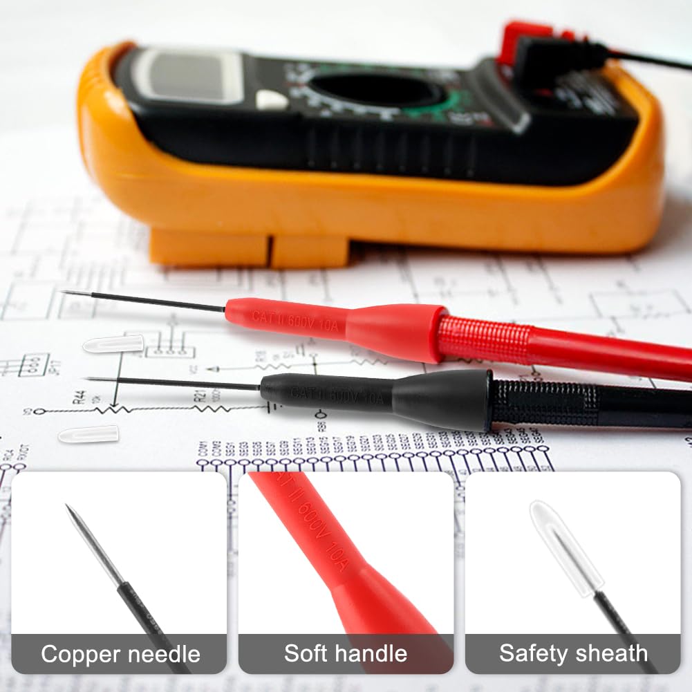 Paquete de 4 sondas de prueba de aguja extendida de 2 mm, cables de prueba de multímetro, sonda de prueba de multímetro no destructiva de 600 V/10 A para cables Fluke tl71 tl75