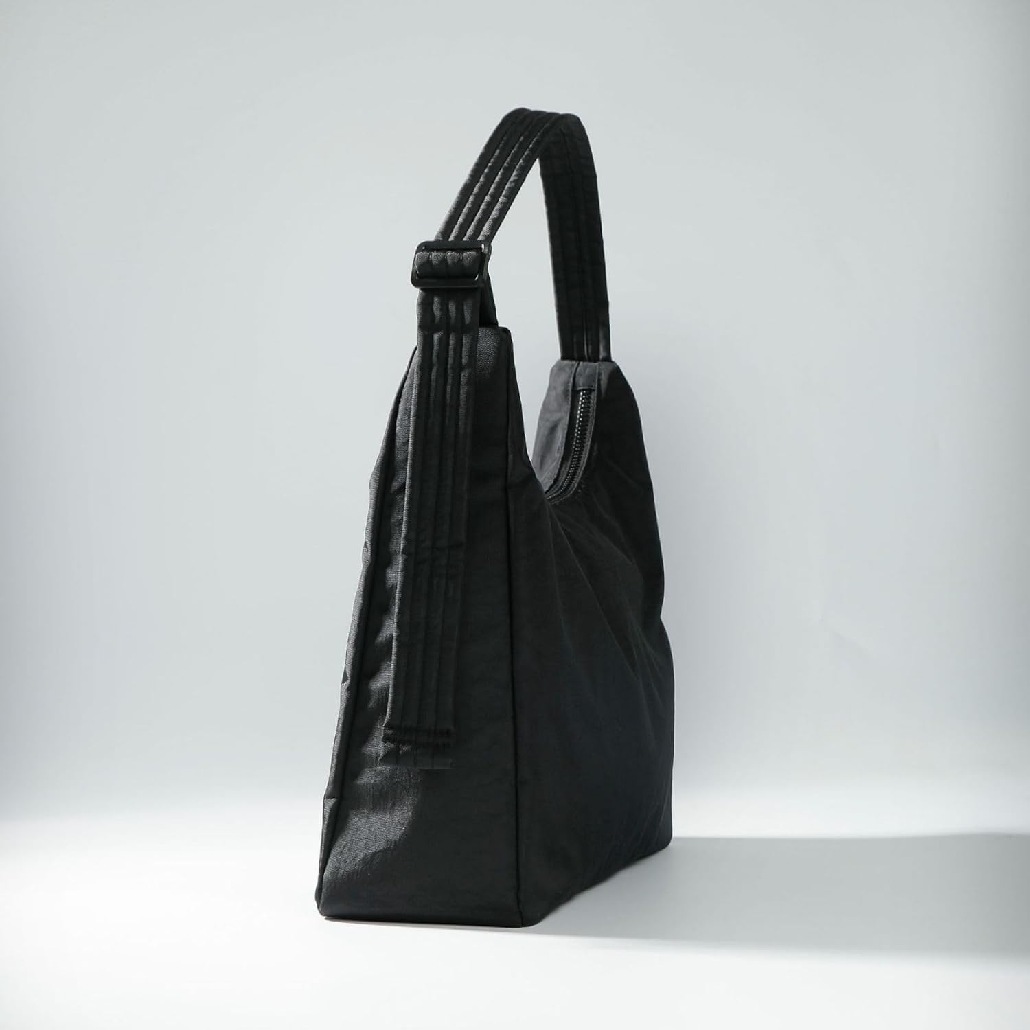 Nylon Shoulder Bag - Adjustable Quilted Strap, Structured Slouchy Design with Interior Zip Pocket - Image 3