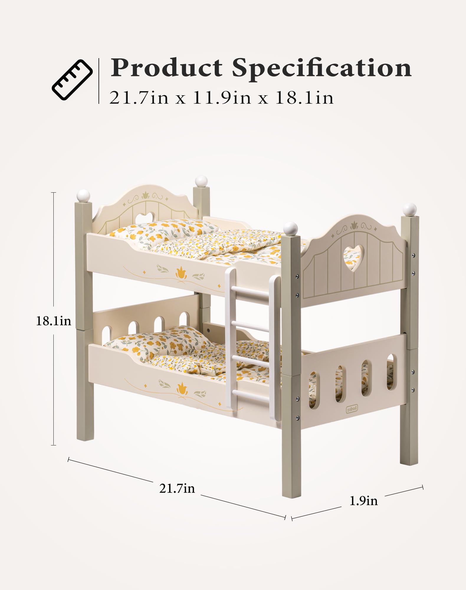 ROBUD Baby Doll Crib, Wooden Baby Doll Beds for 20 Inch Dolls, Green Baby Doll Bunk Beds with Tulle, American Girl Doll Bed for Gifts, WRP11