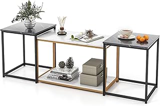 CASART Set of 3 Nesting Tables, Faux Marble Stacking Sofa Side Tables 3PCS Coffee Table, Wooden Top & Metal Frame, Space Saving Accent Tea Tables for Living Room Bedroom Office