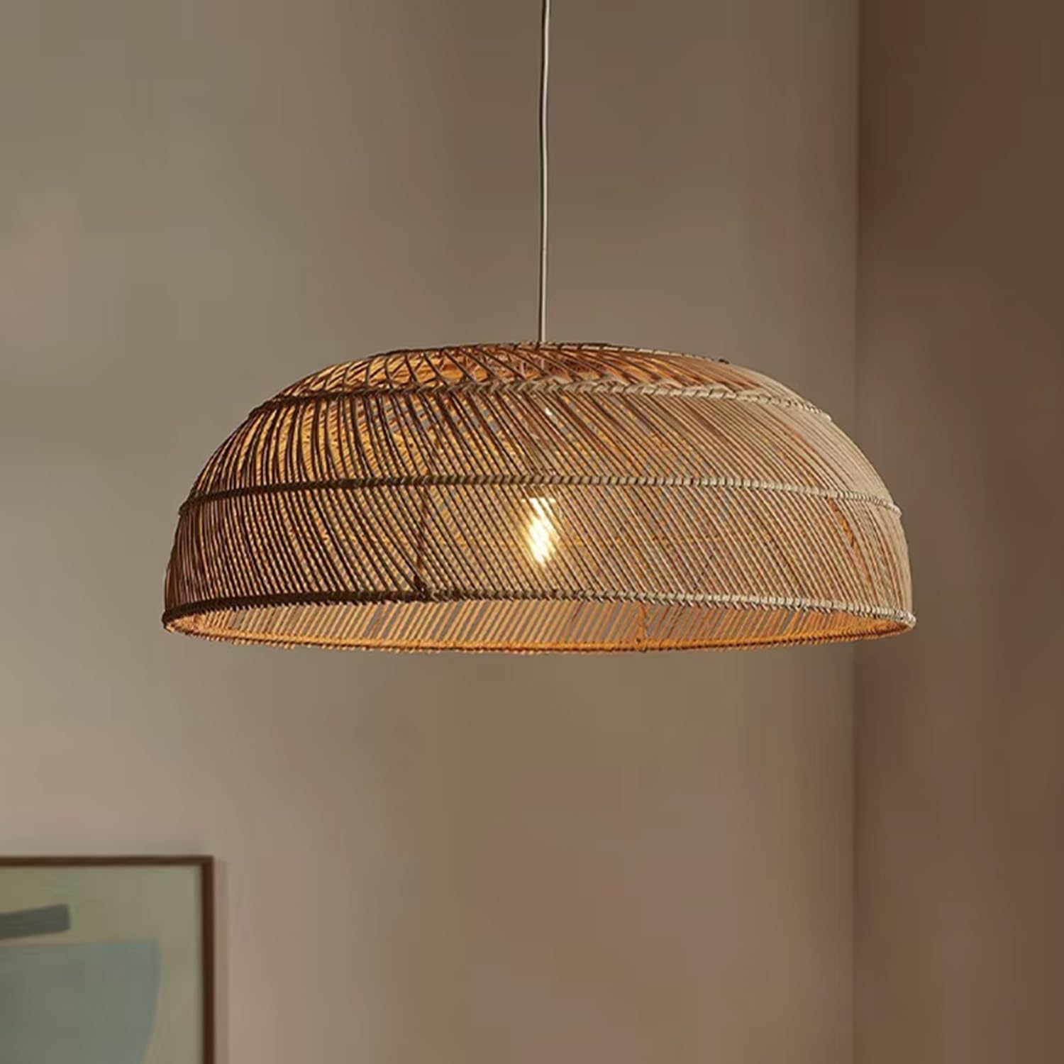 LYMSXAZOU Coastal Woven Rattan Pendant Lamp - Handmade Vintage Bamboo Chandelier for Bedroom Living Room Kitchen Island Southeast Asian Wabi-Sabi Style Lighting