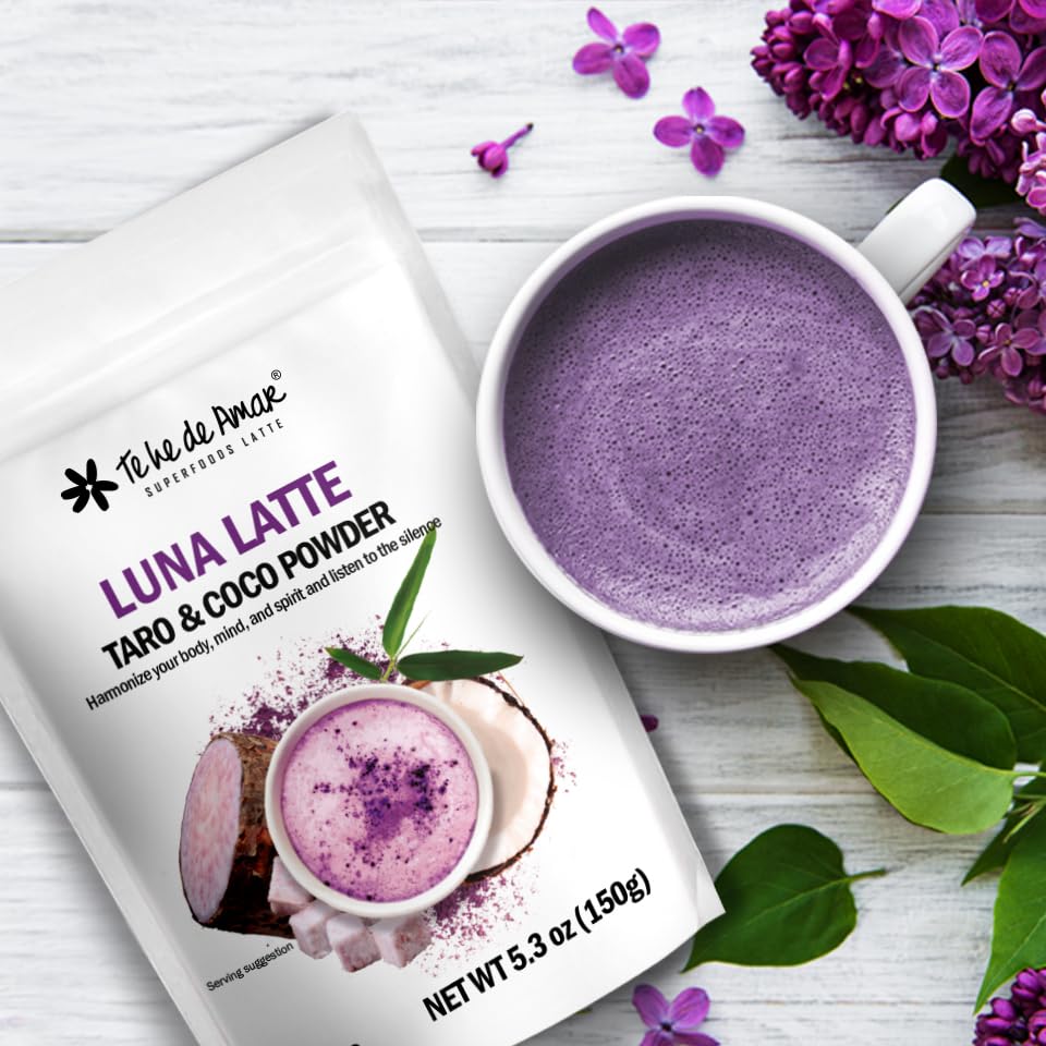 Miniatura 4 de LUNA LATTE TARO & COCO  TE HE DE AMAR. Peso neto 5.3 oz (150g) 38 tazas. Taro, Coco, Batata Morada, Canela, Vainilla. 100% natural, puro, en polvo,