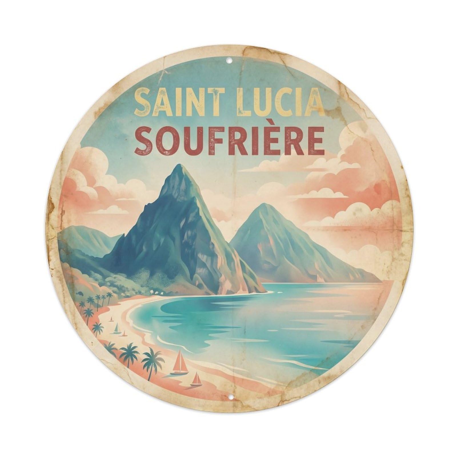 Saint Lucia Soufriere Lagoon Travel Retro Destination Metal Tin Sign