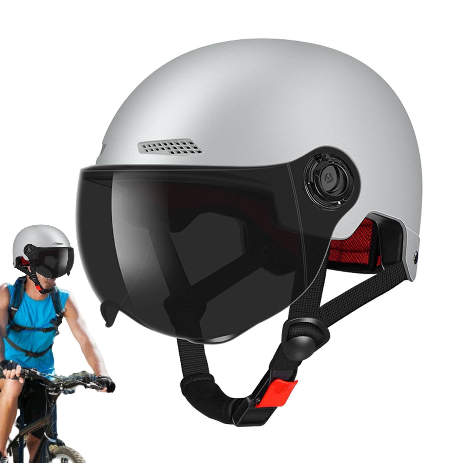 Visor bikke Helmets - Open Face Helmets For Adults | Shockproof Cycling Helmets with Anti-glare Detachable Goggles, Adjustable Head Protector for Adult Men And Women, 20x26x18cm