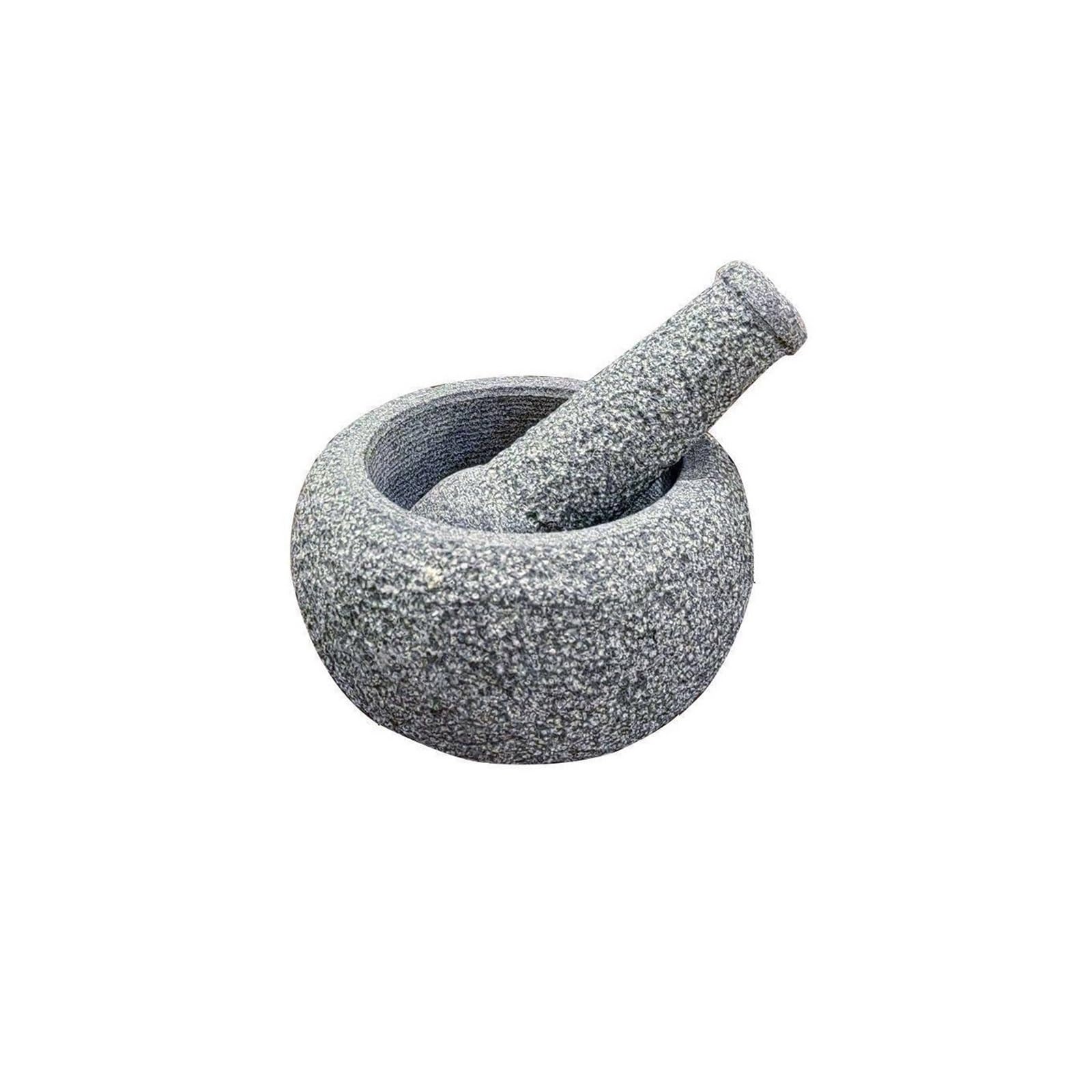 Salsas Juego de mortero y maja, molinillo especias granito resistente, gris sin pulir(Grande)