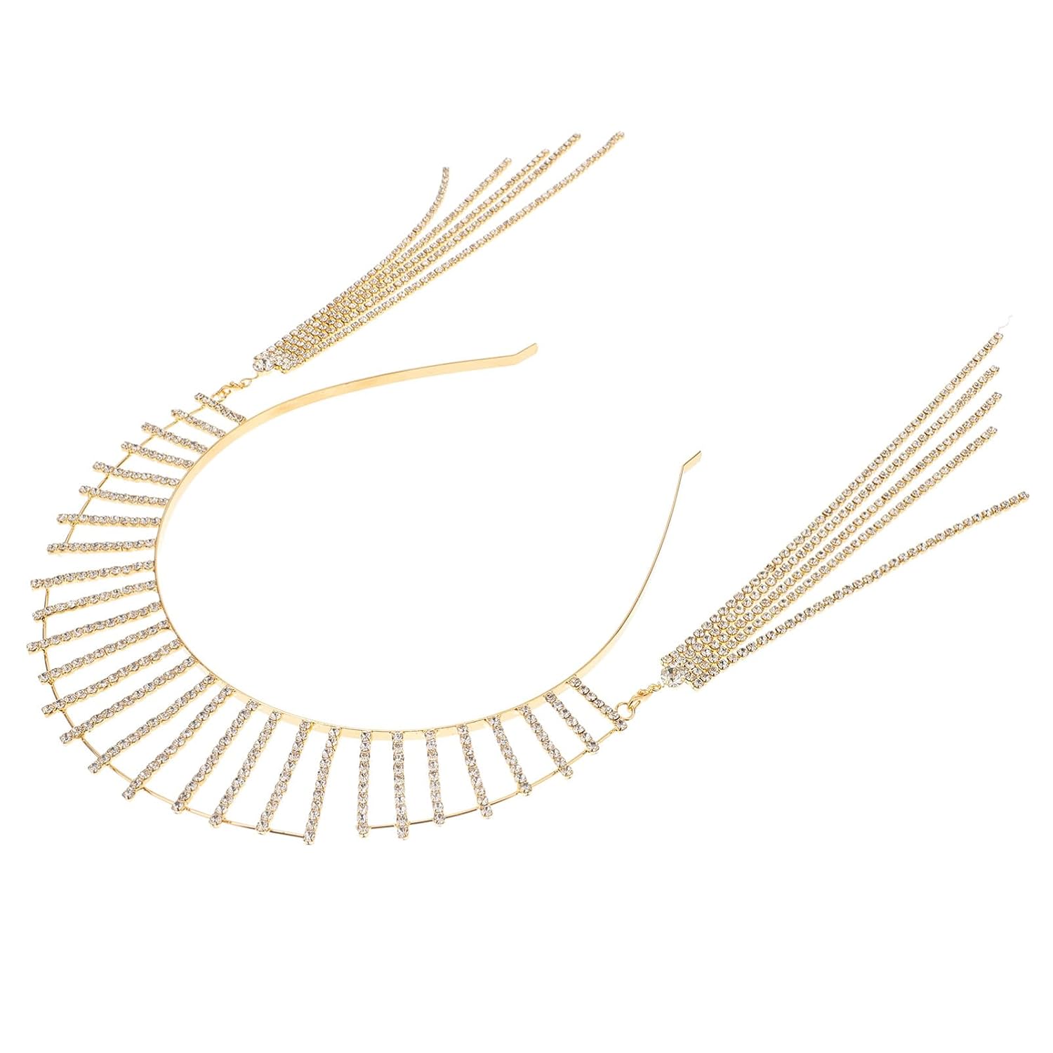 Minkissy Halo Crown Crystal Goddess Headband Glitter Tassel Head Chain Wedding Headpieces Party Tiara Hair Accessory Jewelry For Women Girls Holiday Party Prom Wedding Golden