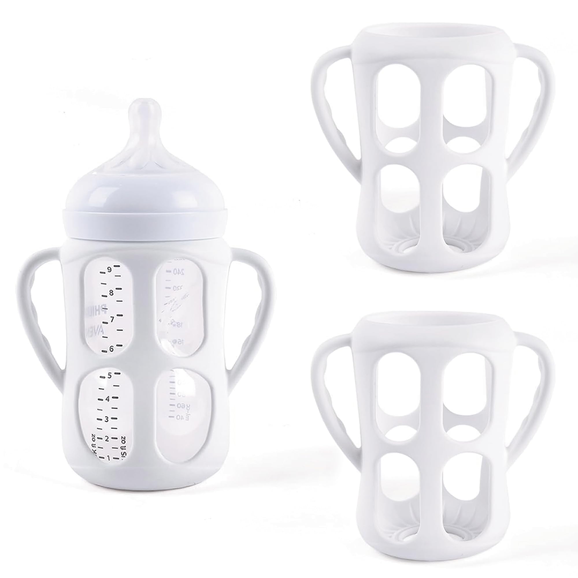 2 Pack Baby Bottle Handles for Philips Avent Natural Bottles Compatible with Avent Glass Bottles 9oz - Silicone Baby Bottle Holder for Hands-Free Convenience Easy Grip Handle