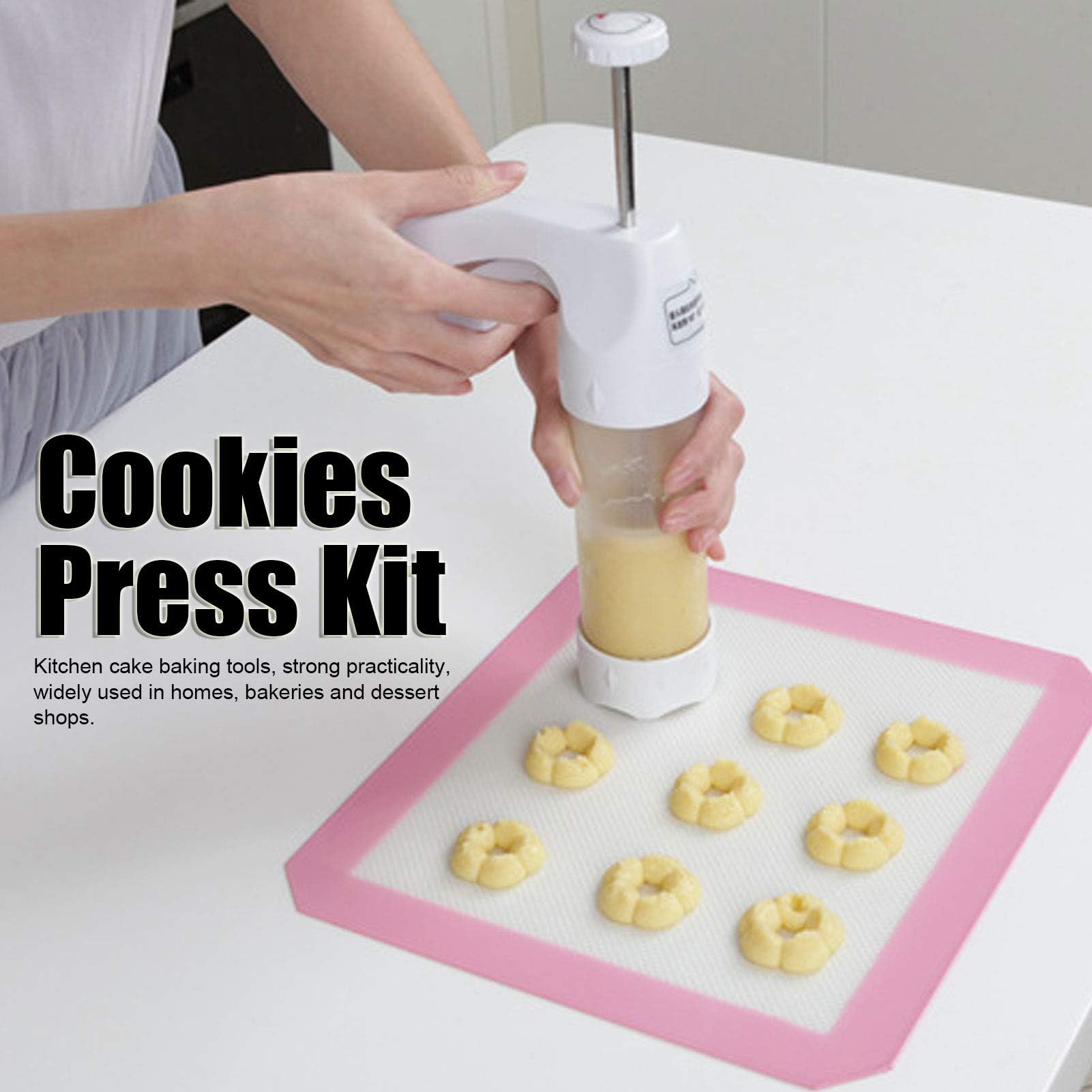 Prensa de Galletas de Repostería con 12 Moldes y 6 Boquillas – Pistola para Decorar Tartas y Galletas – Jeringa de Masa Antideslizante BPA-Free para Cocina Creativa