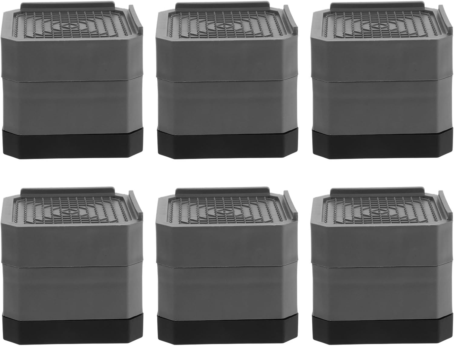 6pcs Anti-Shaking Vibration Mats Furniture Risers for Washer Dryer Pedestal Non-Slip Plastic Replacement Feet Gray Double Layer Protective Pads for Washing Machine Cabinet
