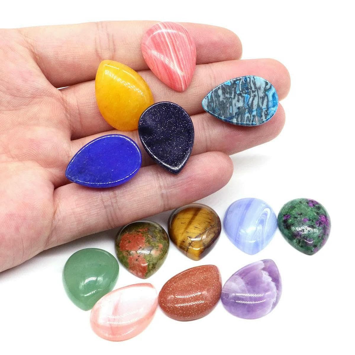 Cuentas sueltas en forma de gota de agua de 18 x 25 mm, piedra de cristal natural con parte trasera plana, espaciadores de camafeo para hacer joyas, colgantes y collares - Jade amarillo - 50 unidade
