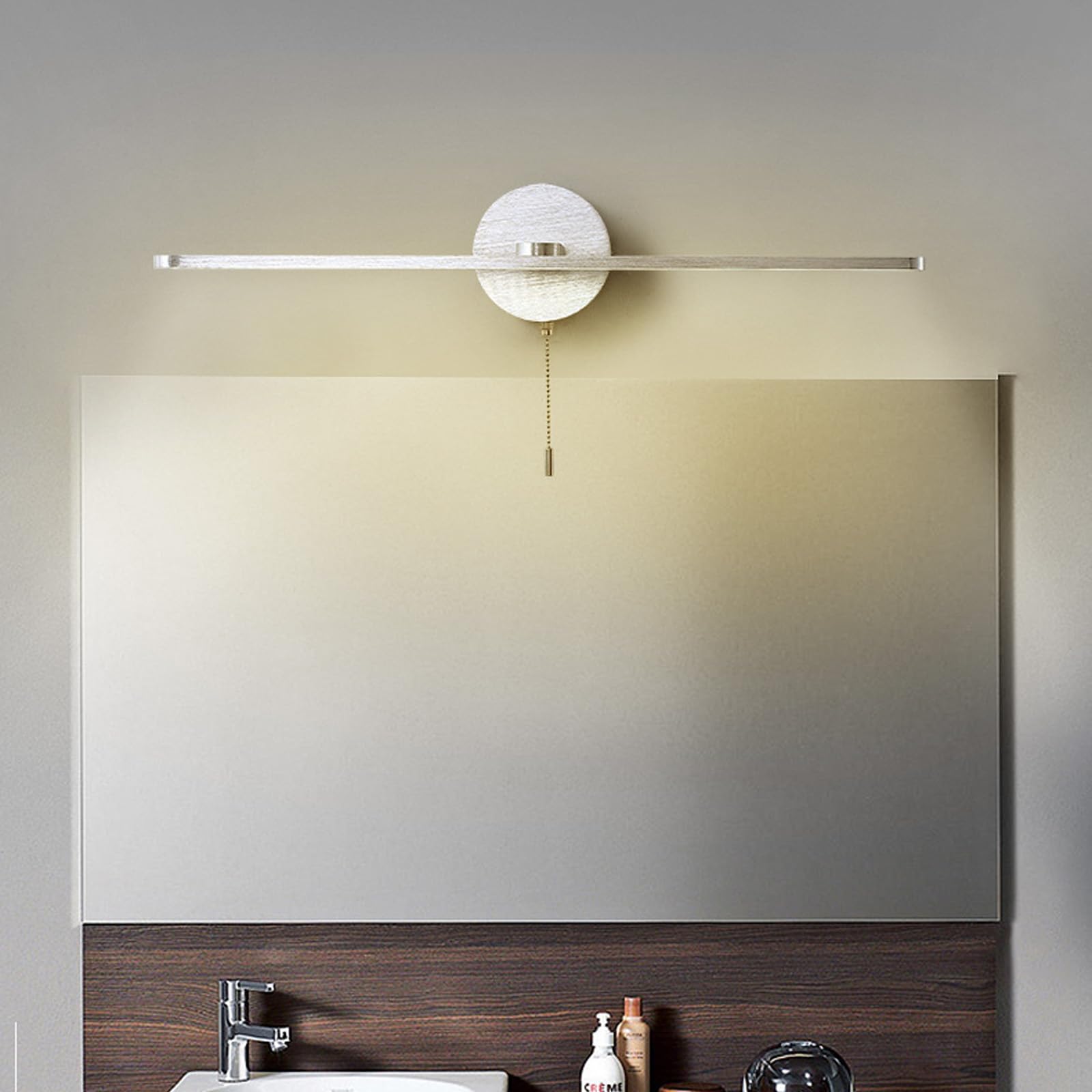 LED Wandlampe Spiegelleuchte Bad Wandleuchte Indoor mit Zugschalter Wandbeleuchtung Modern Badezimmer Wandleuchten Wasserdichte Aluminium für Schlafzimmer Wohnzimmer Flur (Silbrig,Warmes Licht)
