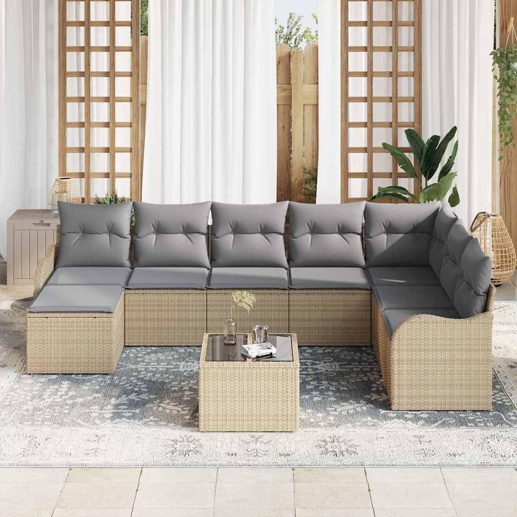 Conjunto jardín sofá Beige ratán sintético Modular con Cojines extraíbles para terraza Patio balcón Comedor Ideal para reunión Descanso y Ocio al Aire Libre
