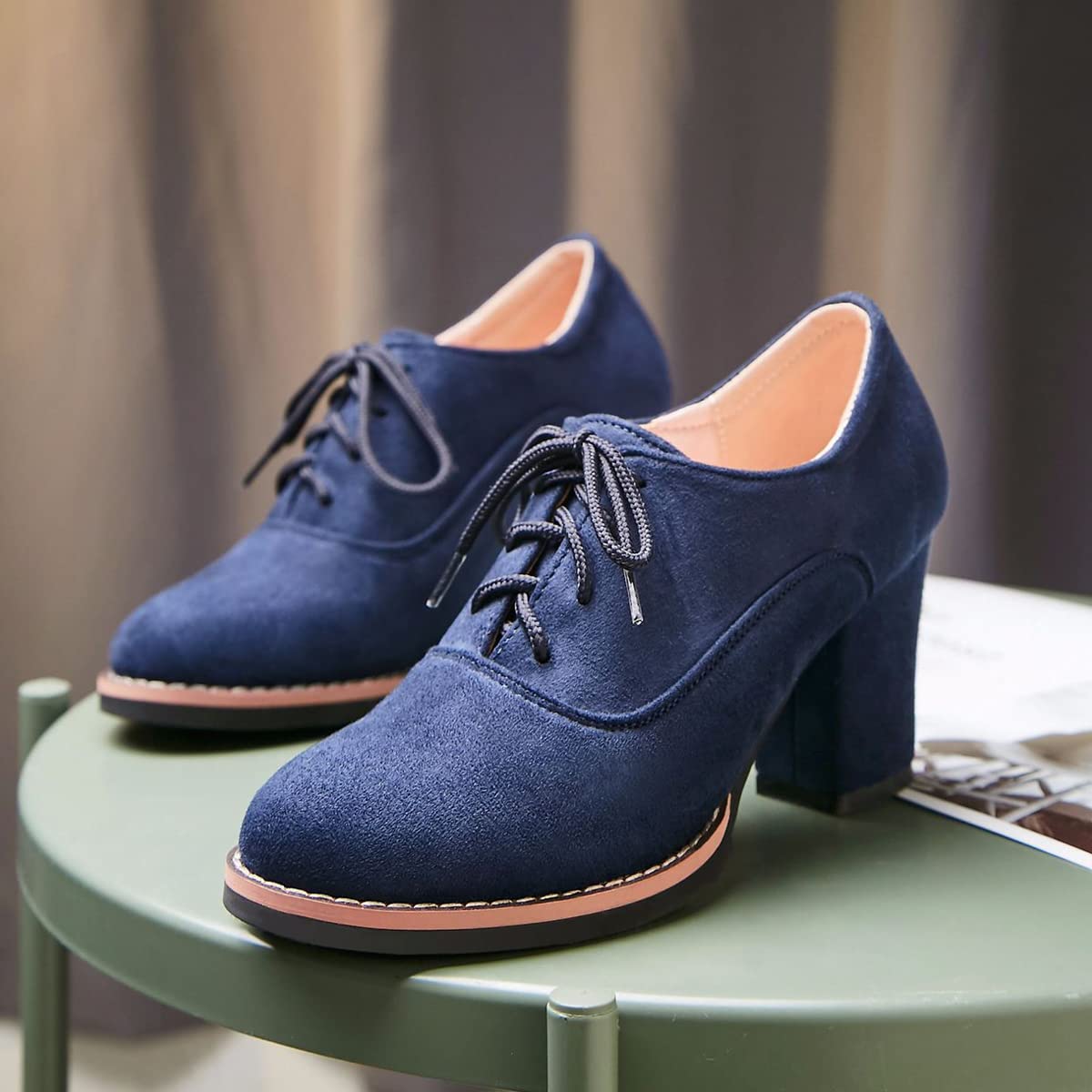 Zaylee Stivali da donna nuovi con tacco a blocco, stivaletti casual in finta pelle scamosciata,EU38-blu
