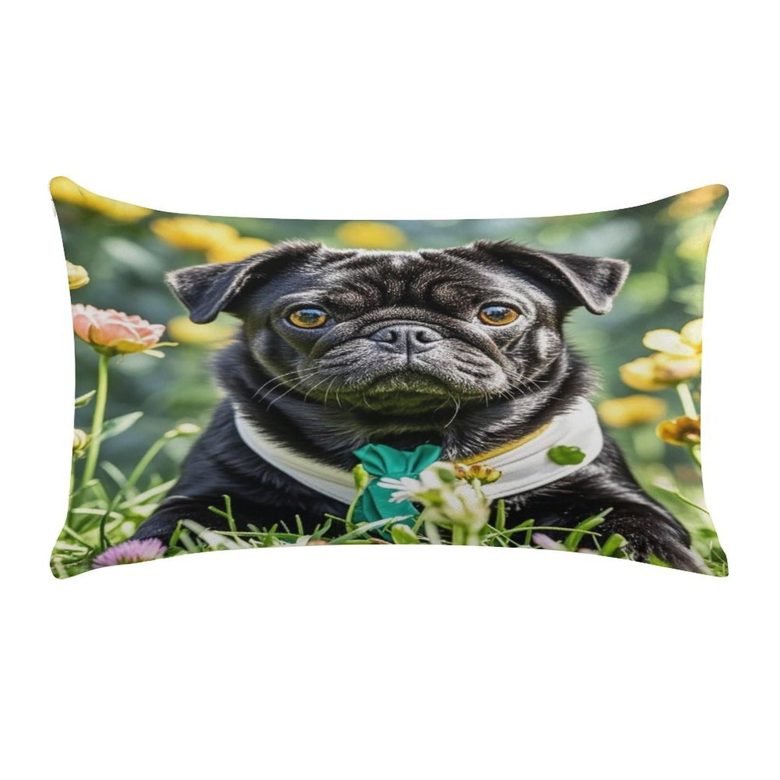 VstaDank Cute Black Pug Dog Pillow Cover Pillowcase for All Seasons Short Plush Body Pillow Case Soft Cozy Fuzzy Lumbar Long Pillow Cover for Bed Sofa Bench 20 X 12 Inches
