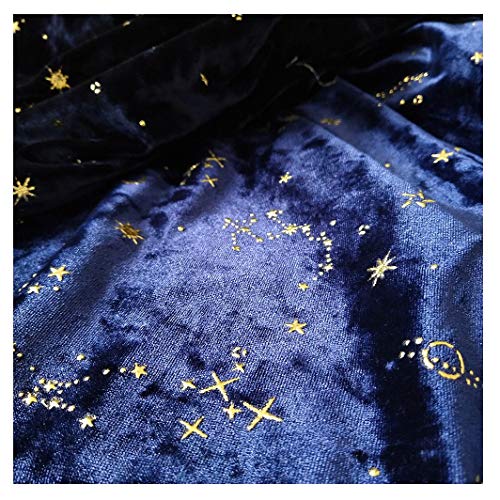 NAKAN 155x100cm Elástico Tela de Terciopelo Suave con Estampado De Estrellas Y Luna para Manualidades, Vestuario, Decoración, Telón de Fondo de Fotos(Color:Azul,Size:2m)