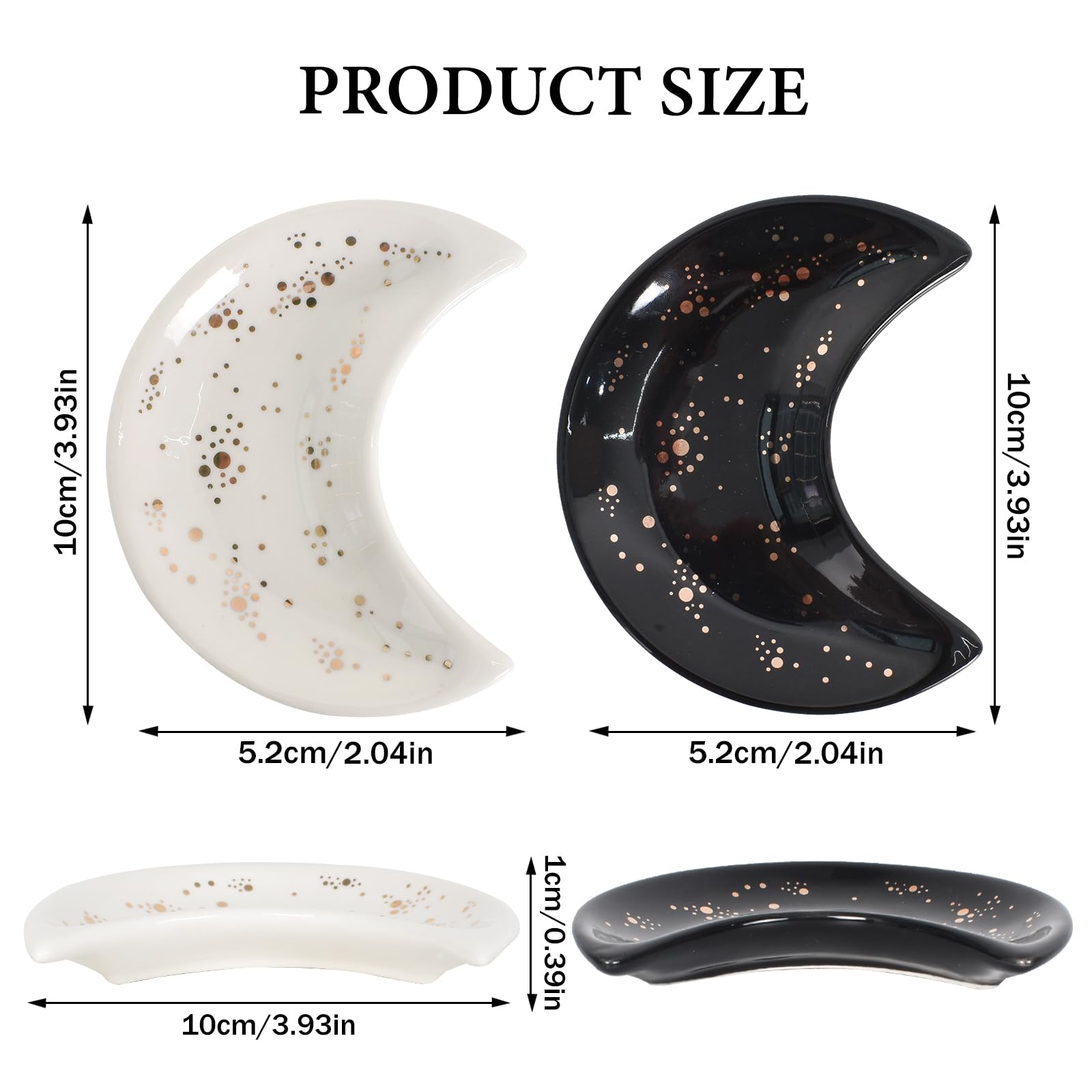 DEARBAG 2 Pcs Plateau à Bijoux En Céramique Forme Lune - Organiseur Anneaux Et Clés - Blanc Et Noir