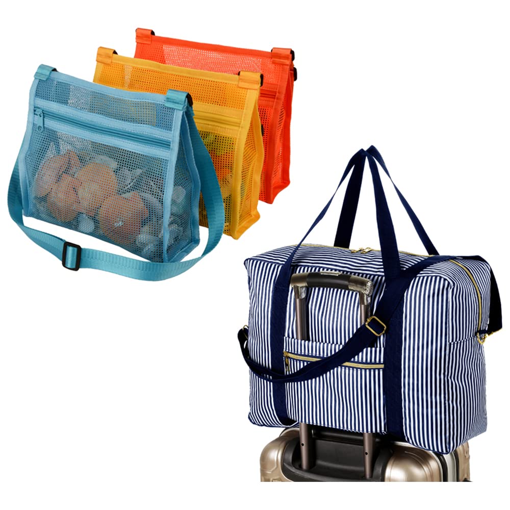 MUYIZI Beach Shell Bags for Holding Beach Shell 3pack + Foldable Travel Bag Water Resistant Travel Duffle Bag with Lining and Shoulder Strap UPGRADE