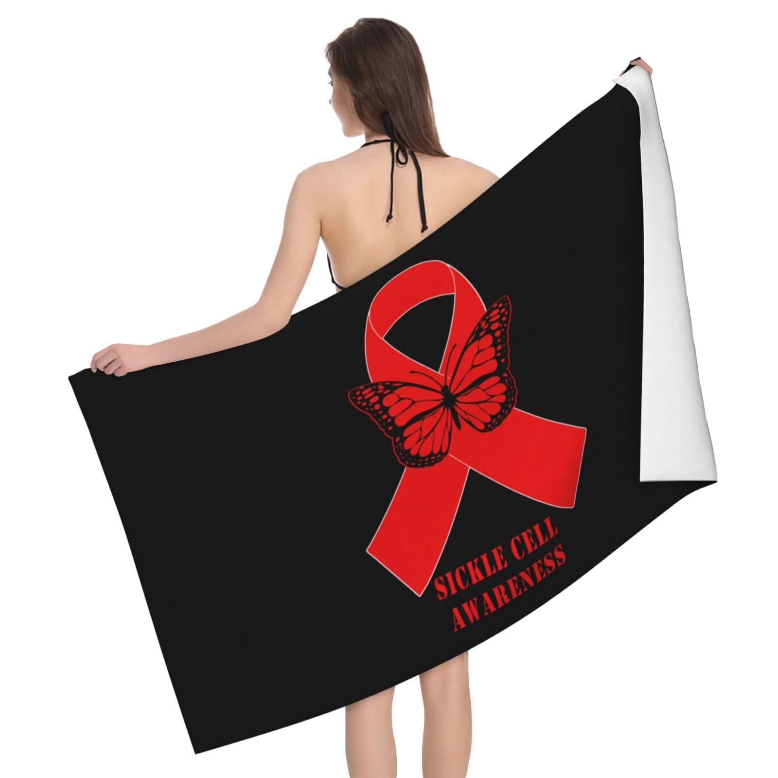 HLBSDM Microfiber Sickle Cell Awareness Beach Towel Quick Dry Soft Sand Free Beach Towels for Pool Swim Beach Lightweight Thin Towels