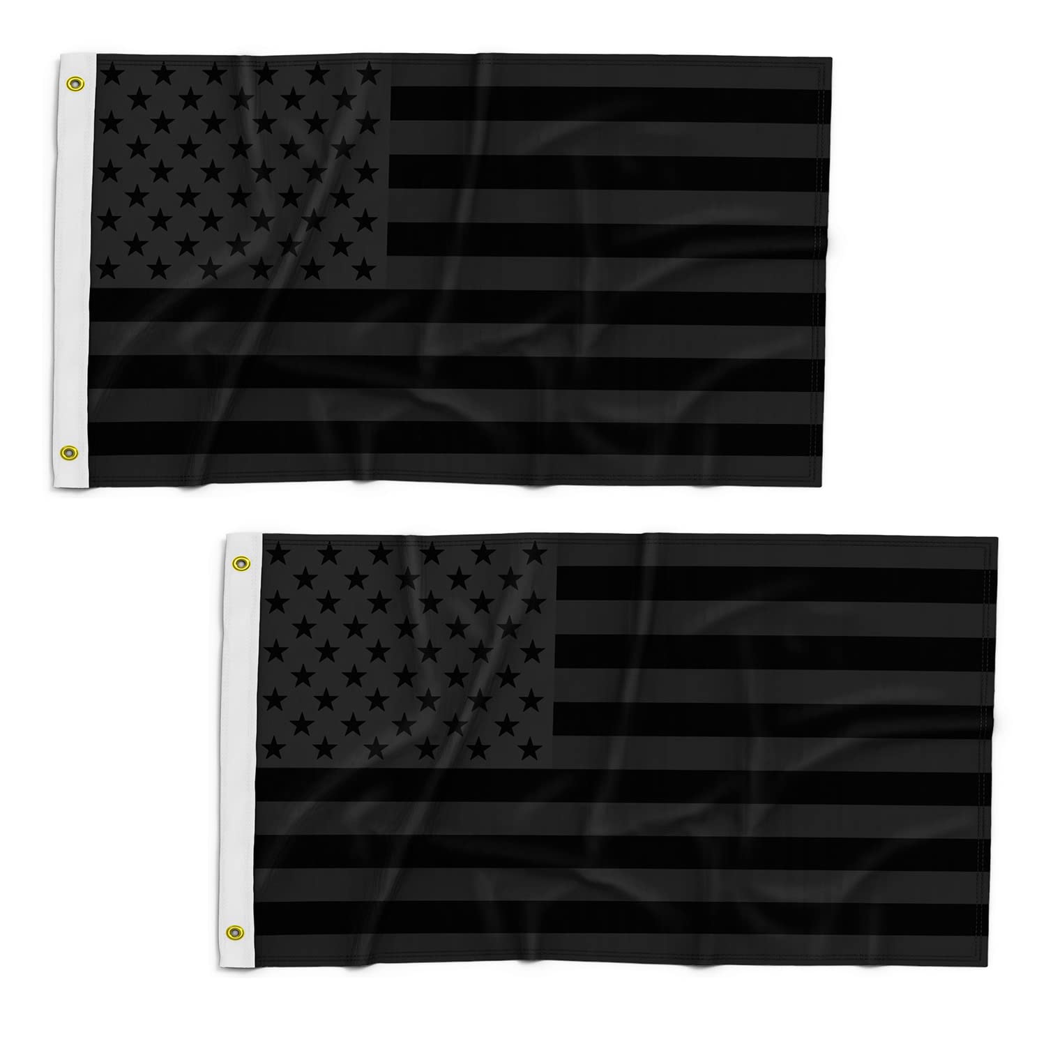 SHELLBOBO Black US American Flag 3x5 FT Double Stitched Polyester Flag with 2 Gronments -Set of 2