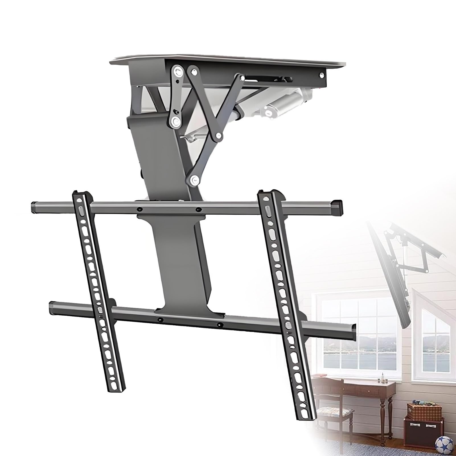 Supporto TV da soffitto Ribaltabile con Telecomando, Staffa elettrica a Scomparsa per TV Curve Piatte da 32-70/50-90 Pollici, Adatto a tetti inclinati/Piani, capacità di carico 45/60 kg 50-90"