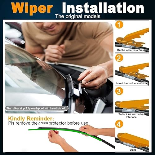 Vista 13 de AUTOBOO Limpiaparabrisas de 21 + 21 pulgadas con limpiaparabrisas trasero de 14 pulgadas de repuesto para Jeep Grand Cherokee 2005 2006 2007 208