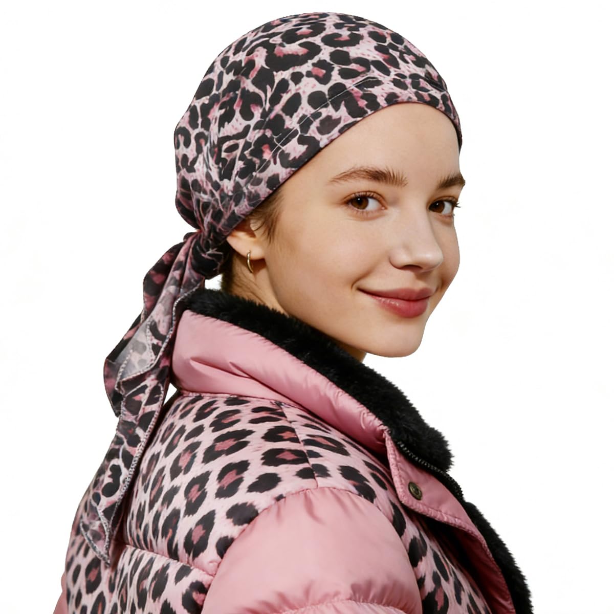 Headscarf with Printed Design and Elastic Hair Accessories Suitable for Silk Scarves Lightweight and Breathable(Yellow Leopard)