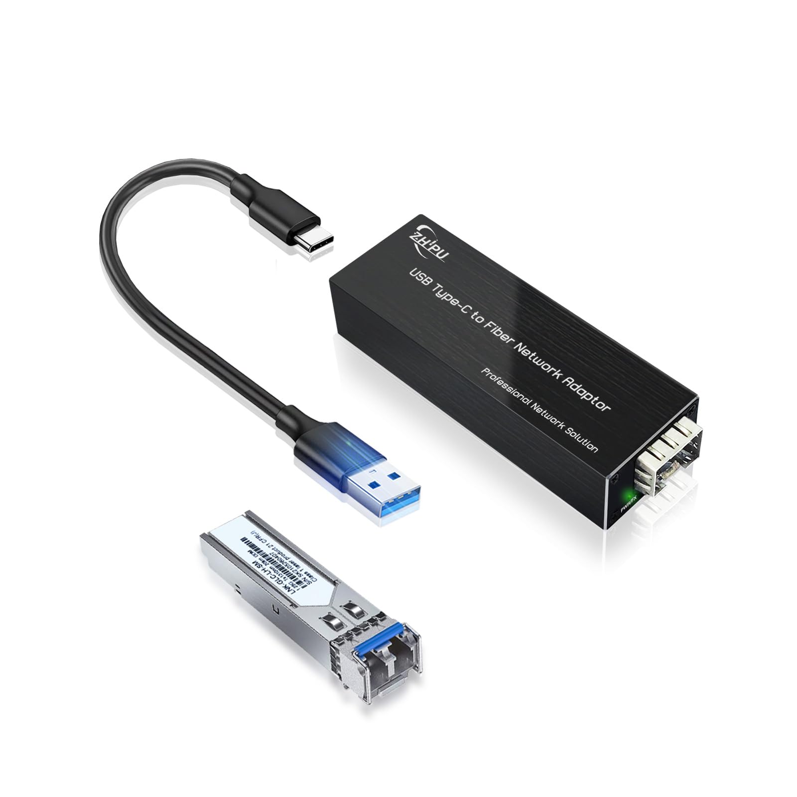 Adaptateur réseau Gigabit USB 3.0 vers 100/1000base-X SFP | Carte réseau USB C vers fibre, équipée d'un module double fibre monomode de 1,25 G, transmission de 20 km