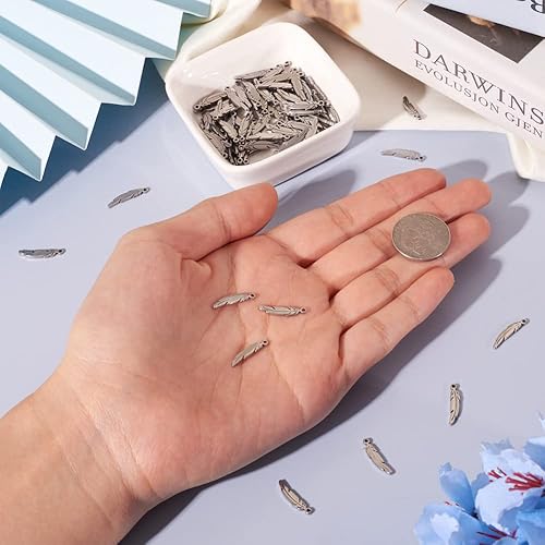Miniatura 4 de 100 dijes de acero inoxidable para hacer joyas de plumas de pájaro plumaje plumaje piñón alas de metal colgantes para collares, pulseras y