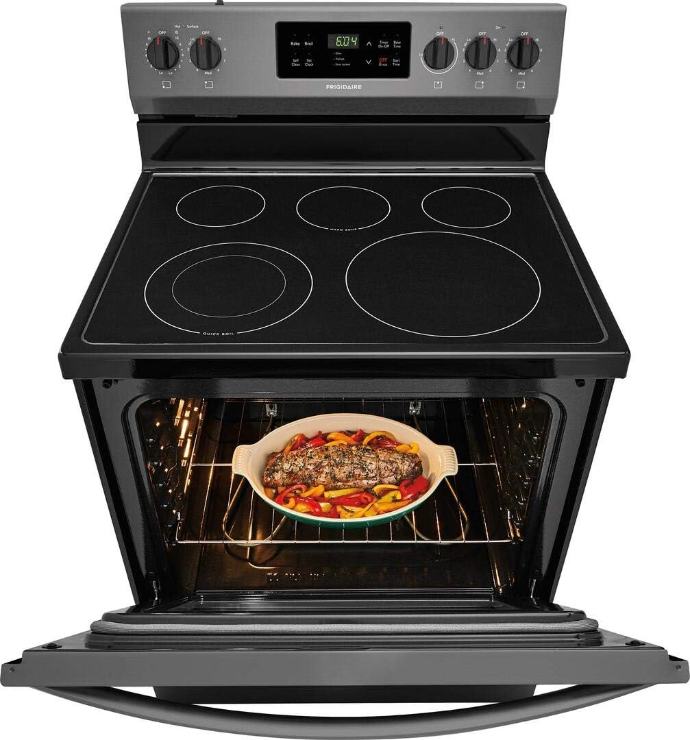 Frigidaire FFEF3054TD 30 Inch Freestanding Electric Range with 5 Elements, Smoothtop Cooktop, 5.3 cu. ft. Primary Oven Capacity, in Black Stainless Steel