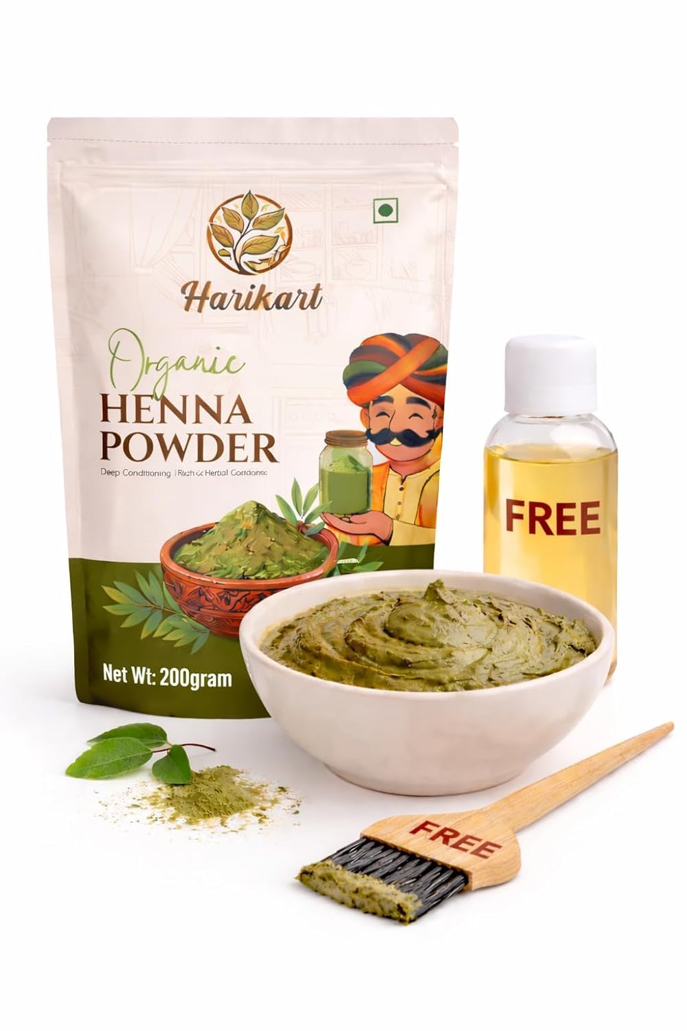 Organic Henna Powder 200g (Pack of 4) with Free Applicator Brush & Oil | Natural Mehndi for Hair Conditioning & Hands | Chemical-Free Herbal Hair Color-image-31