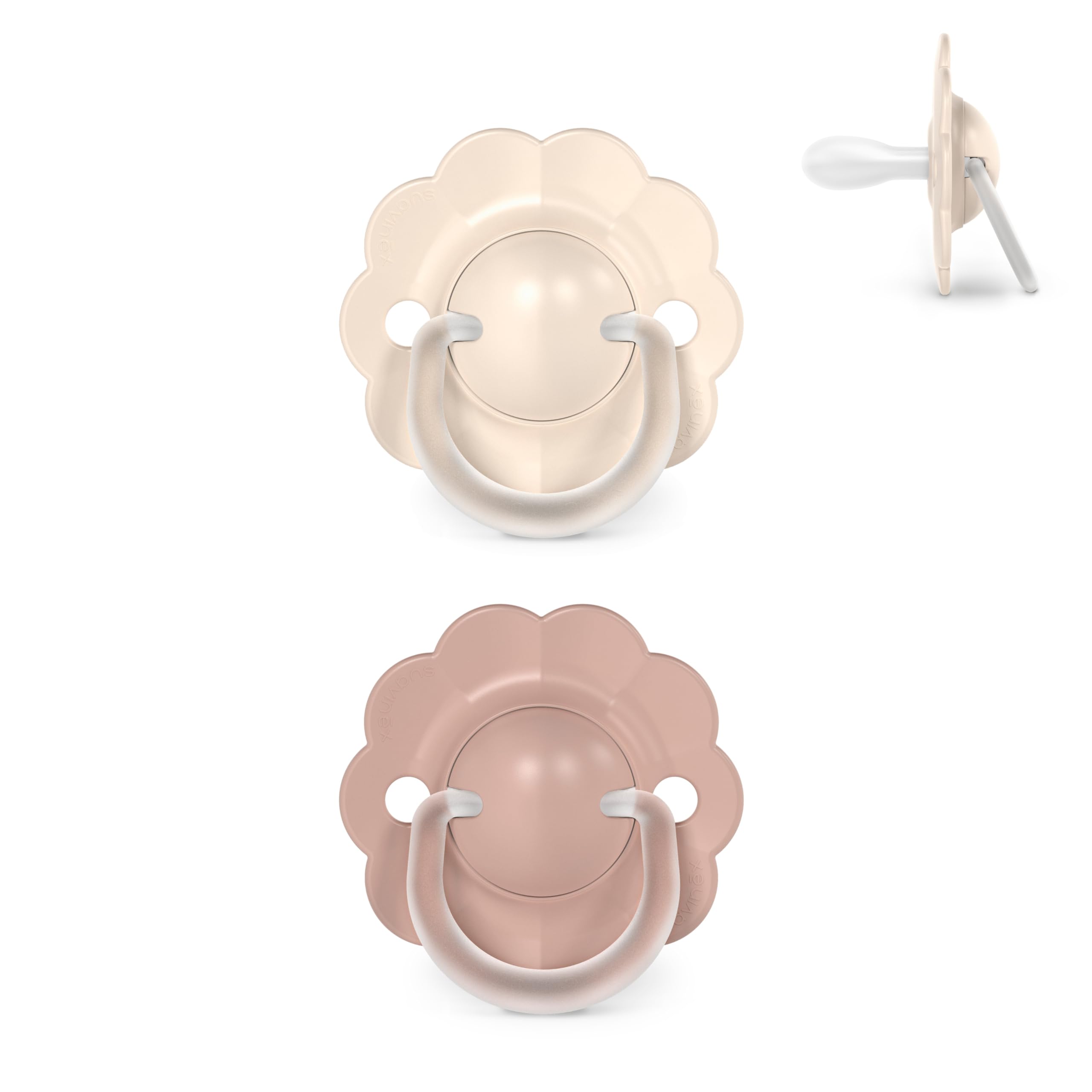 Suavinex, Pack 2 Chupetes Bebés 0/6 Meses y Recién Nacidos, con Tetina Fisiológica de Silicona SX Pro, Simétrica, Plana y Flexible, Respeta el Desarrollo Bucodental, con Anilla, Wonder Beige + Rosa