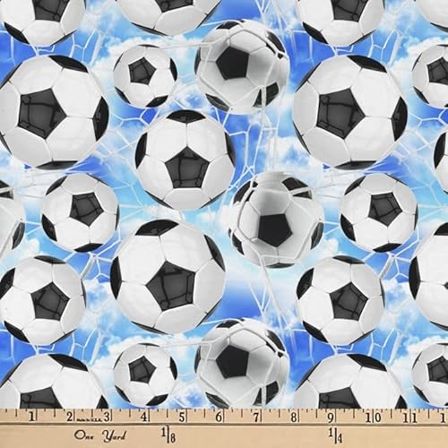 Premium Soccer Balls Digital Cotton Print Fabric - Perfect for Creative Projects and Sports Enthusiasts